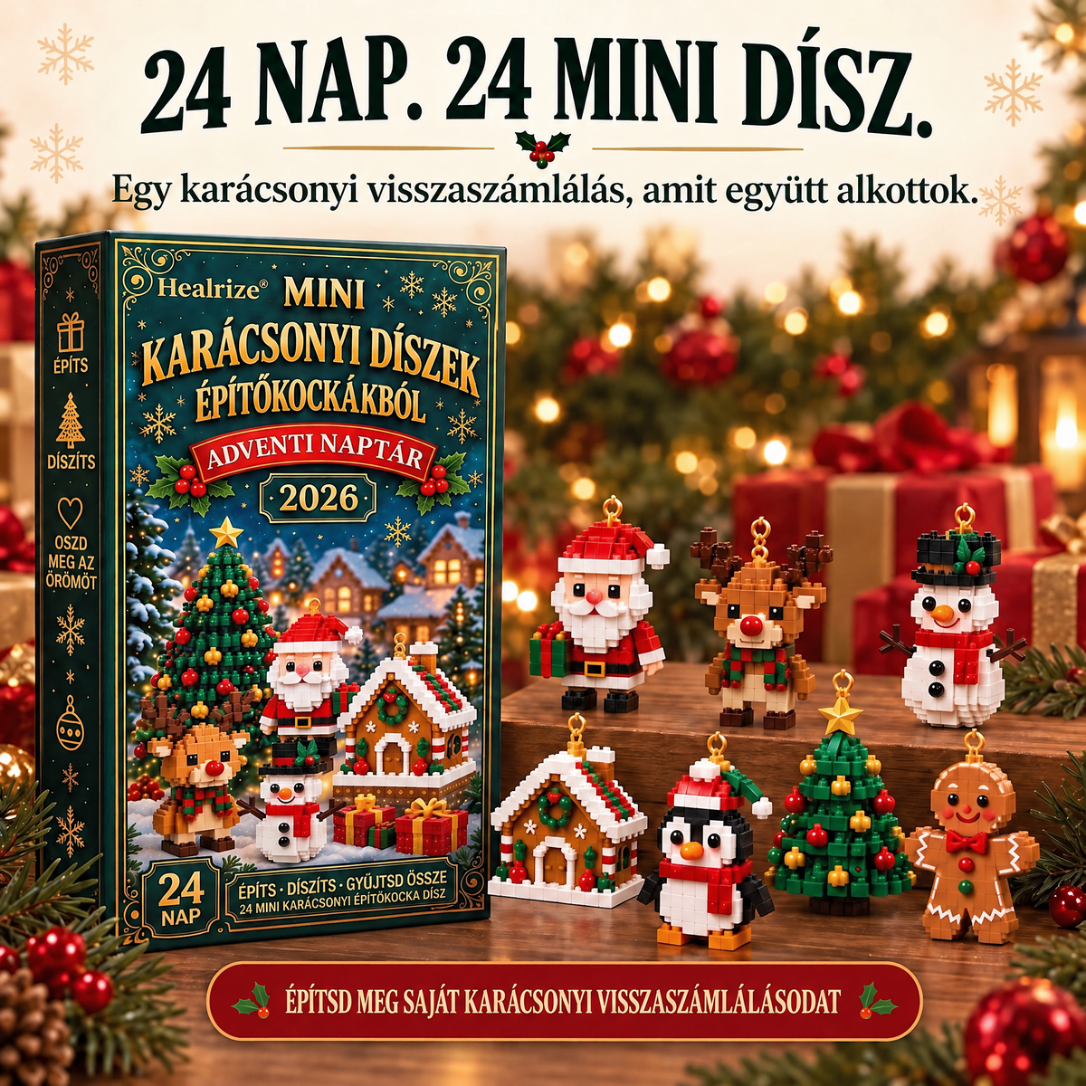 🔔Healrize® Adventní kalendář s 24 vánočními mini ozdobami z kostiček