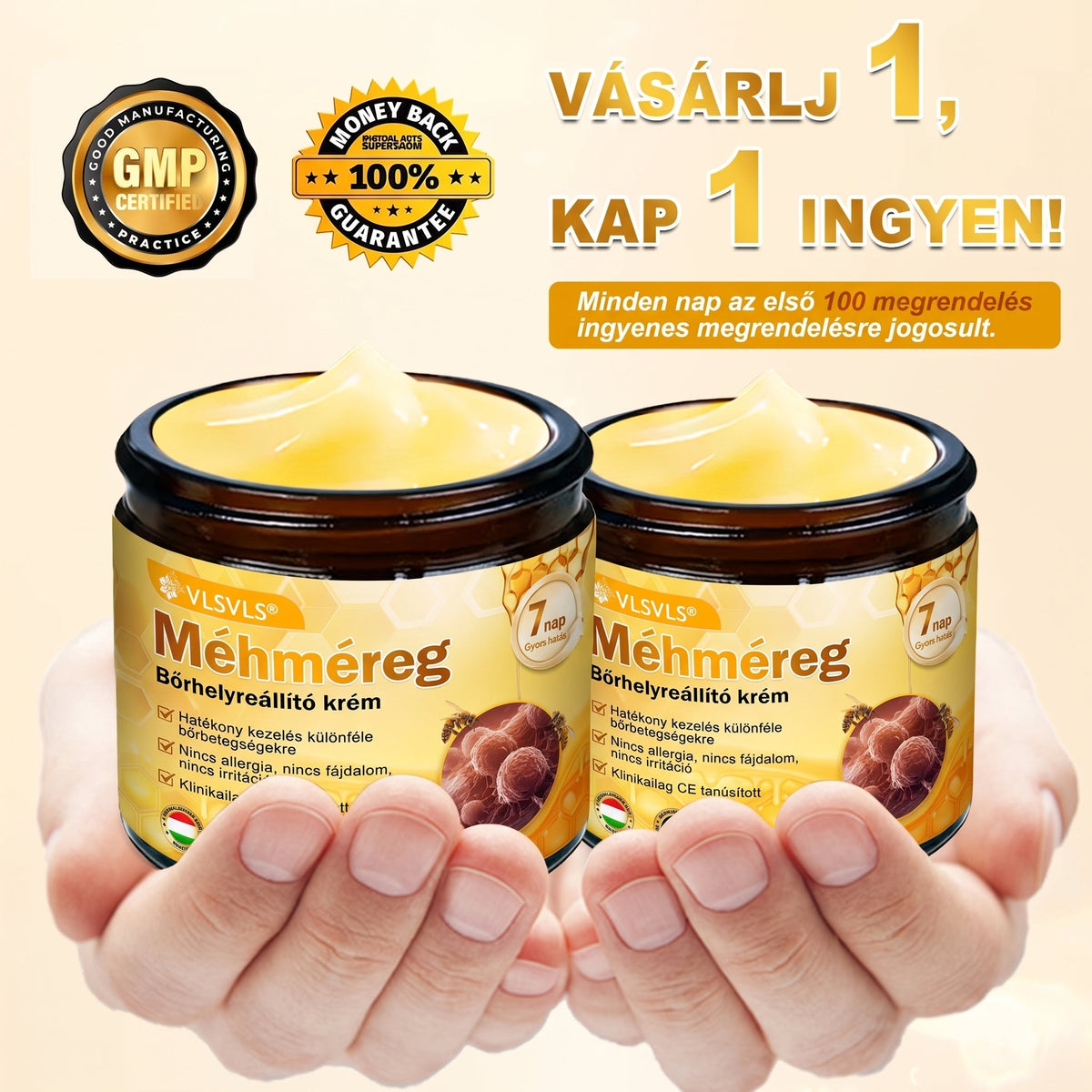 🔹 𝑽𝙇𝙎𝑽𝑳𝑺® Méhméreg Bőr Helyreállító Krém (💖CE Tanúsítvány)👍✅