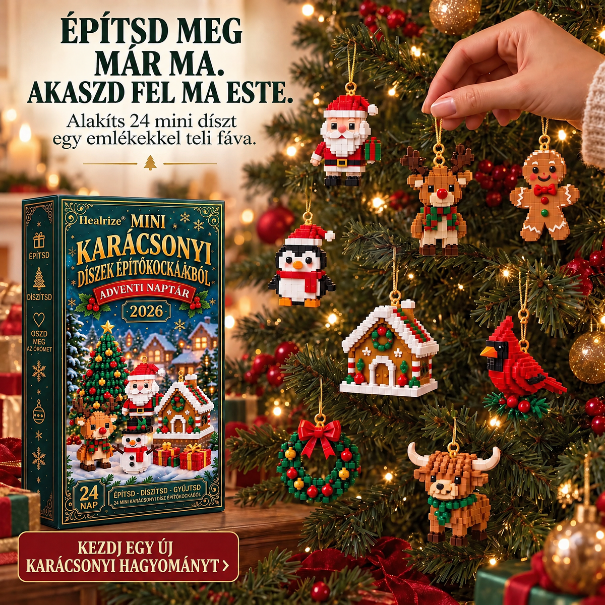 🔔Healrize® Adventní kalendář s 24 vánočními mini ozdobami z kostiček