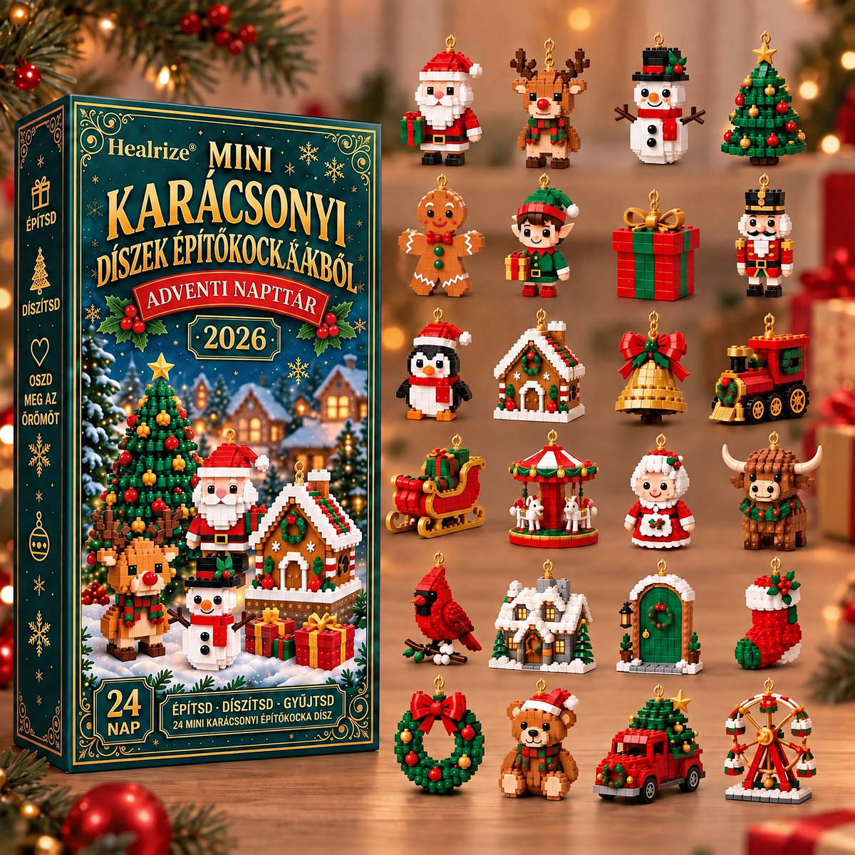 🔔Healrize® Adventní kalendář s 24 vánočními mini ozdobami z kostiček