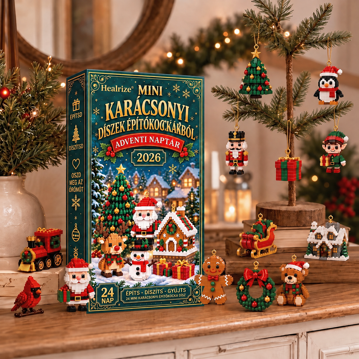 🔔Healrize® Adventní kalendář s 24 vánočními mini ozdobami z kostiček