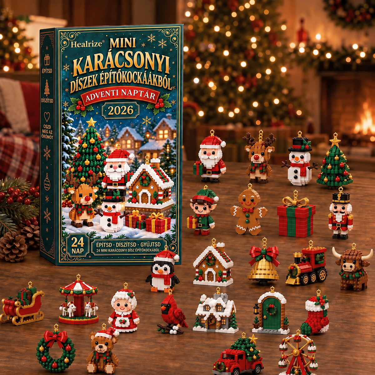 🔔Healrize® Adventní kalendář s 24 vánočními mini ozdobami z kostiček