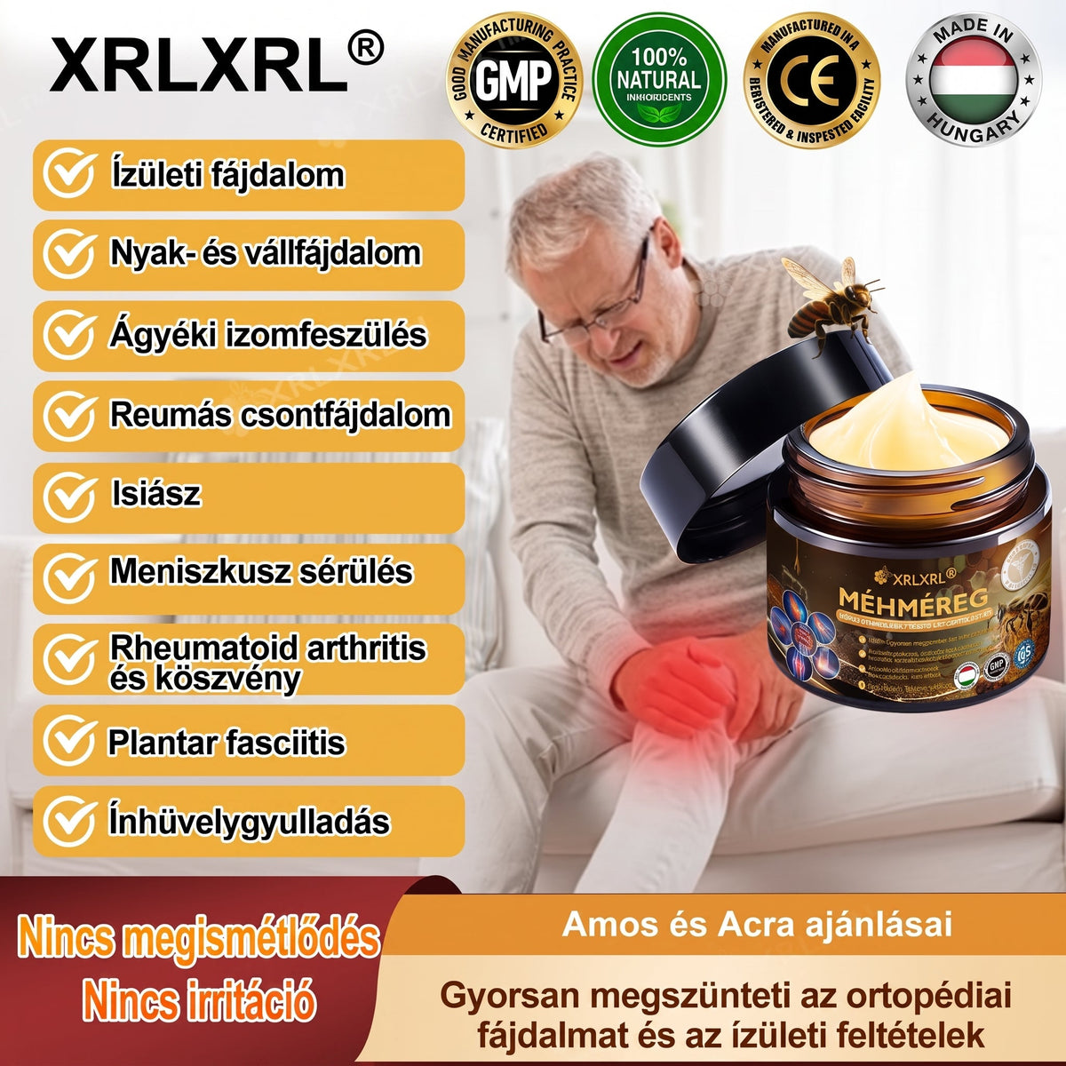 Hivatalos bolt: XRLXRL® Méhméreg Azonnali Ultra Erős Fájdalomcsillapító Krém - (👩‍⚕️🌻Enyhíti a fájdalmat ízületi gyulladás, izomfájdalom, hátfájás, térdek, hát, vállak, csípők, csuklók, kezek esetén)